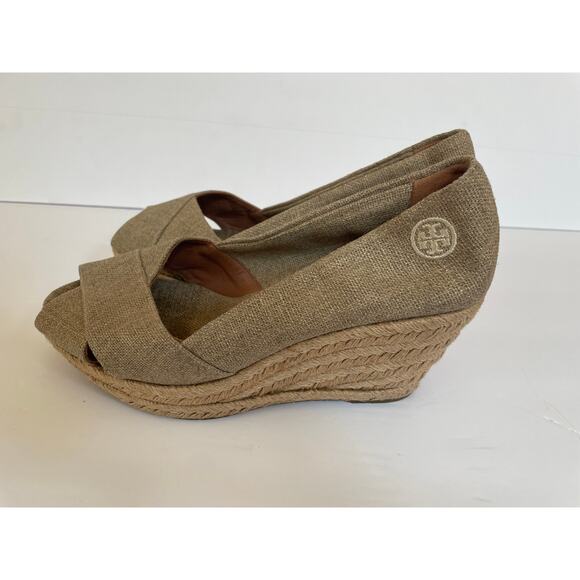 Tory Burch Filipa Espadrille Wedge Tan Shoes, Size 7.5 Made in Spain - Picture 2 of 5